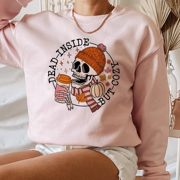 SimplyBeverly Sweaters - Dead Inside But Cozy Pink Sweatshirt